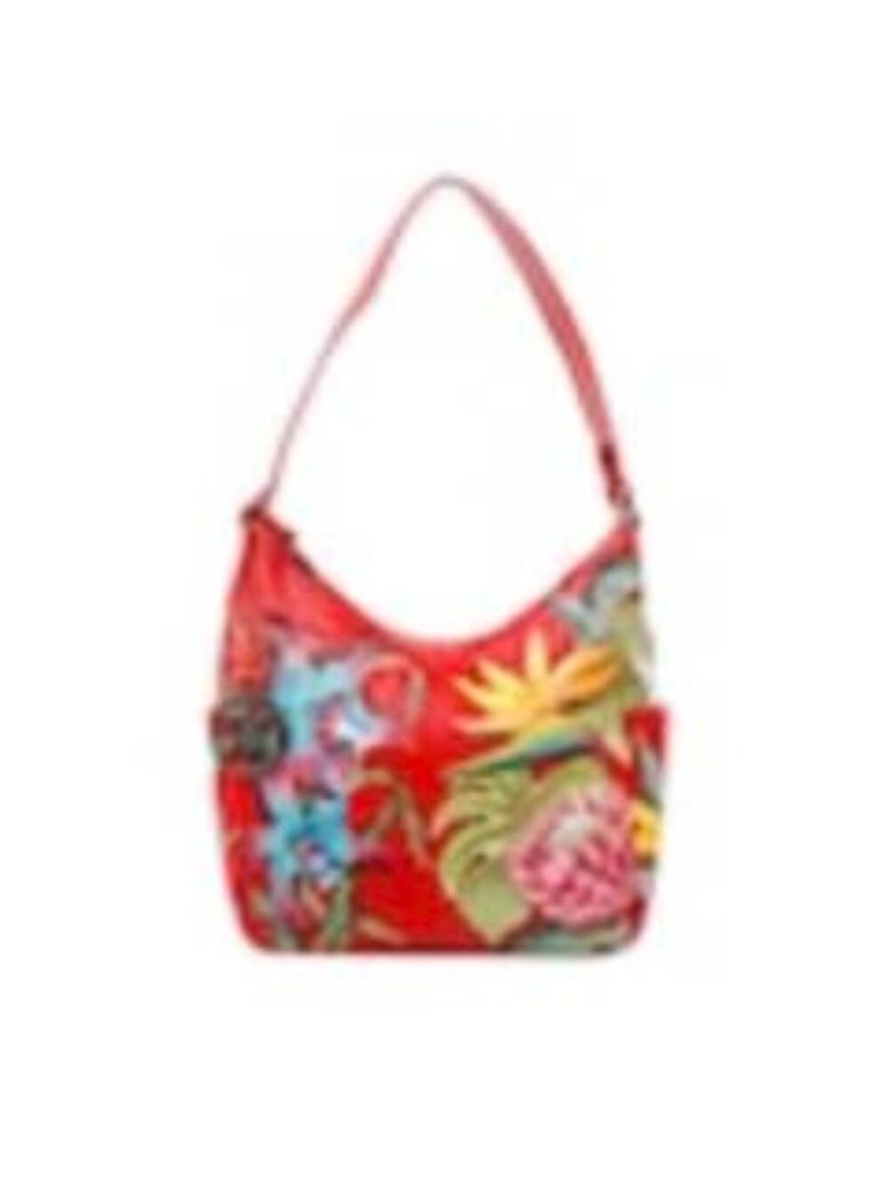 HOBO BAG, FINE LEATHER, ISLAND ESCAPE RED, HAND PAINTED FLORAL, ONE-OF-A-KIND,